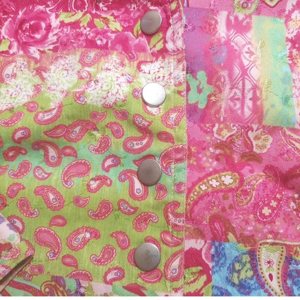Boho Jacket Patchwork Pailsey Stretch Pink Floral… - image 6